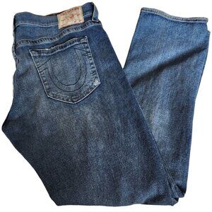 True Religion Ricky Relaxed Straight‎ Distressed Jean's Logo Pockets Size 42x33